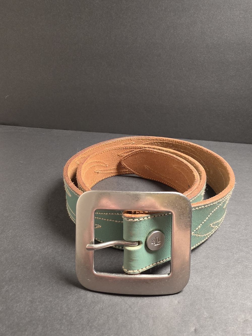 Ralph Lauren Green Leather-Trim Unisex's Belt